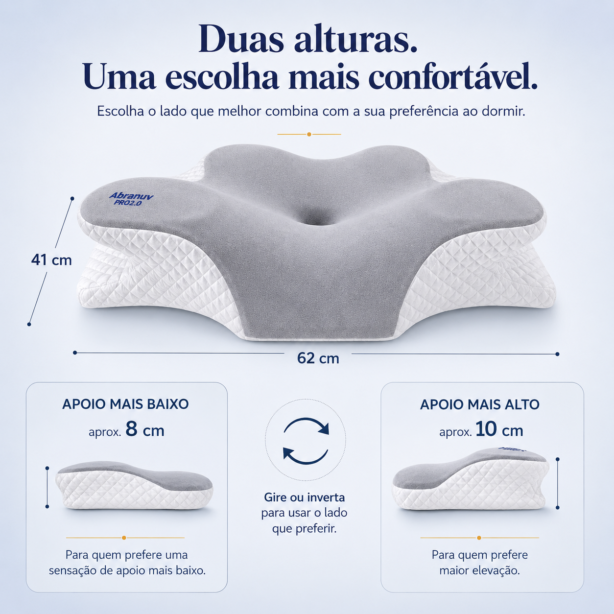 Duas alturas: apoio mais baixo de aprox. 8 cm e apoio mais alto de aprox. 10 cm, 62 × 41 cm